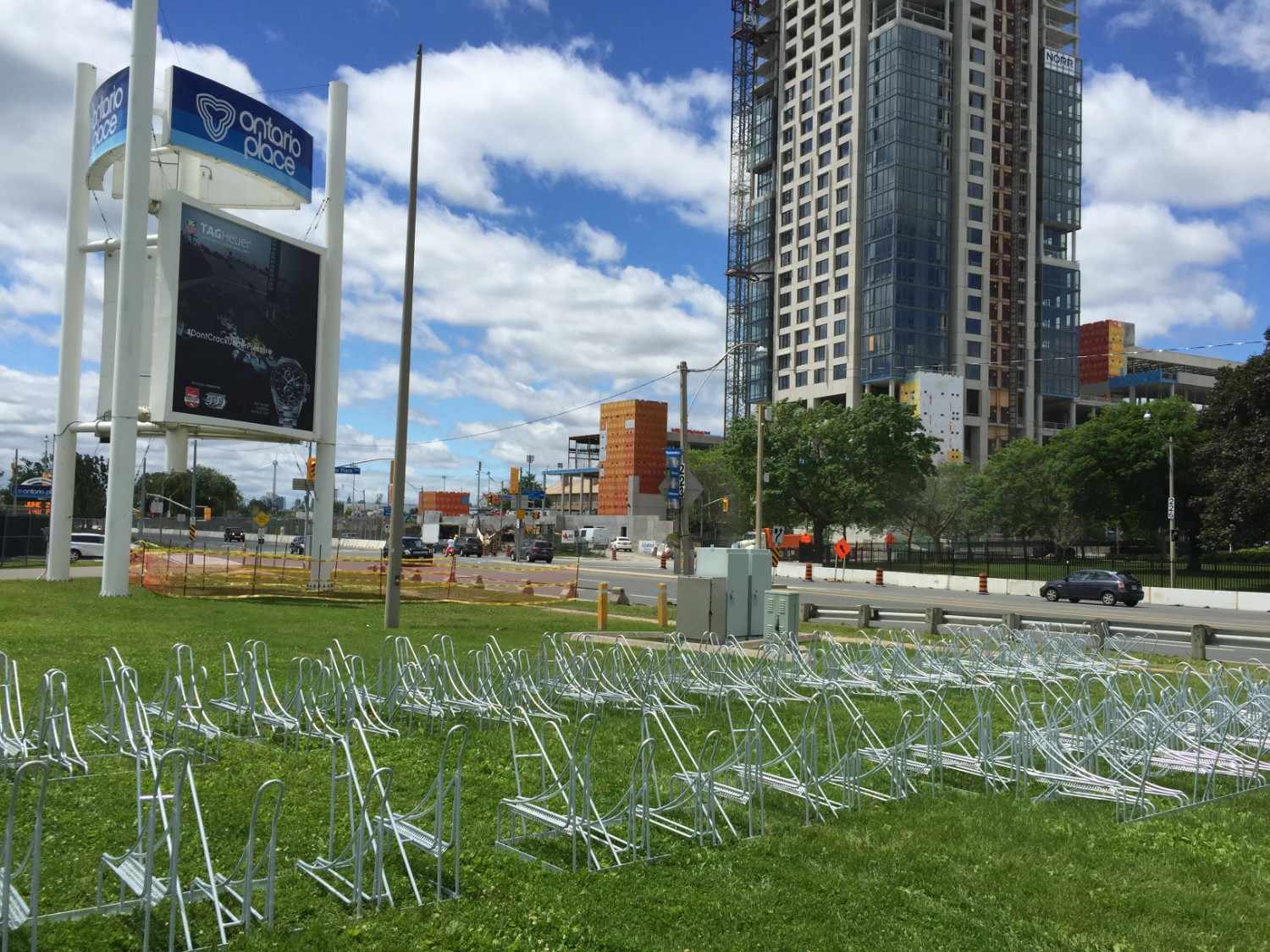 Classic Displays City Style bike rings installed in a Toronto municipal public space.